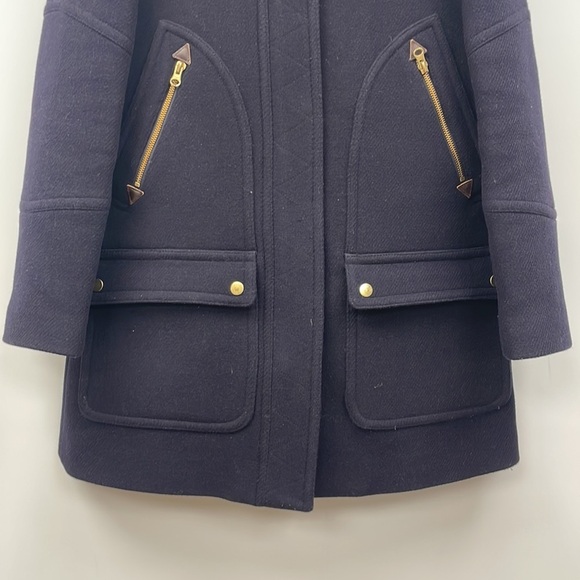 J. Crew Chateau Stadium Italian Wool Parka Pea Coat Winter Jacket Navy 0 - Picture 4 of 9